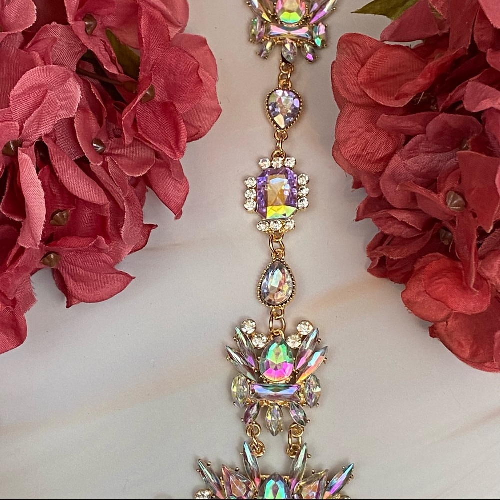 Boho Long Crystal Rhinestone Body Necklace Harness - Picture 12 of 16